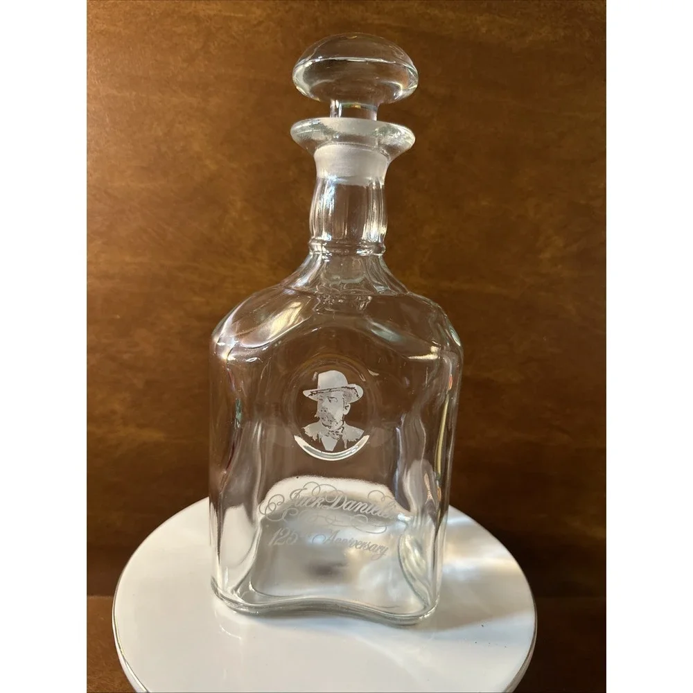 Jack Daniel's 125th Anniversary Clear Glass Decanter Bottle w/ Stopper
